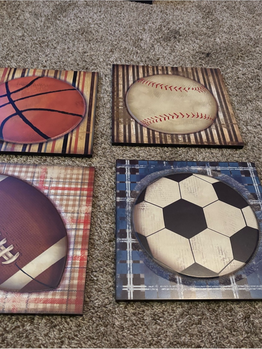 Hobby Lobby Sports Ball Wall Art Set - Red, Blue, Brown, Cream, Black